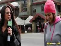 Bizarre amateur vid features natural breasted teen sliding dildo that's attached to snowman in her little pussy