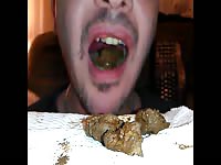 Man eating his favorite poop dish