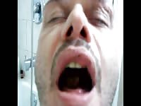 Dirty old man eats shit on the floor