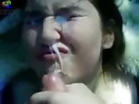 Brunette slut receives a facial