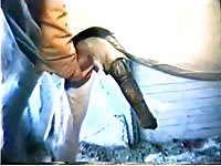 Cowboy masturbating a big horse dick