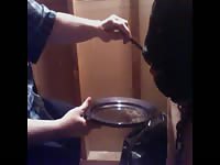 Poop lover eating shit in the plate