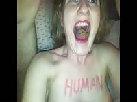 Blonde putting shit inside her mouth