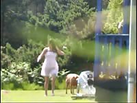Brown dog wrecking the pussy of beastie gal
