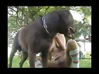 Blonde girl rides dog's dick