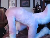 Black animal with a pink pony costumed animal sex